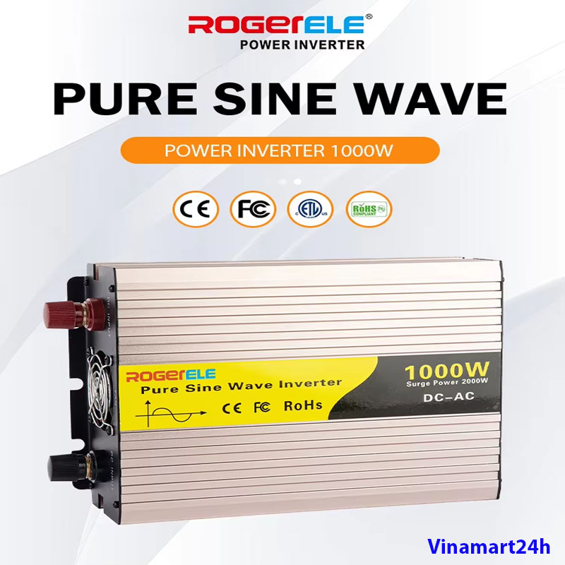 Bộ Chuyển Nguồn ROGERELE 12V Sang 220V 1000W Sóng Sin Cao Cấp