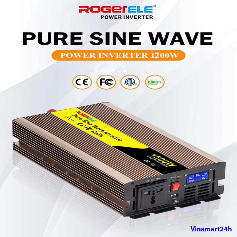 Bộ Chuyển Nguồn ROGERELE 12V Sang 220V 1200W Sóng Sin Cao Cấp