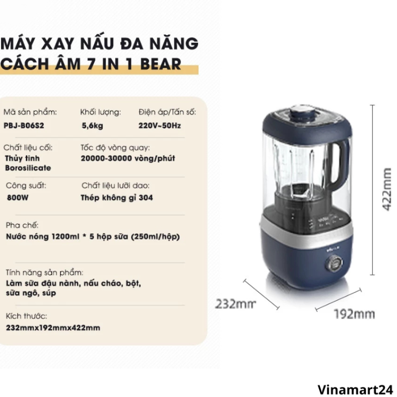 Máy làm sữa hạt Bear PBJ-B06S2 cao cấp